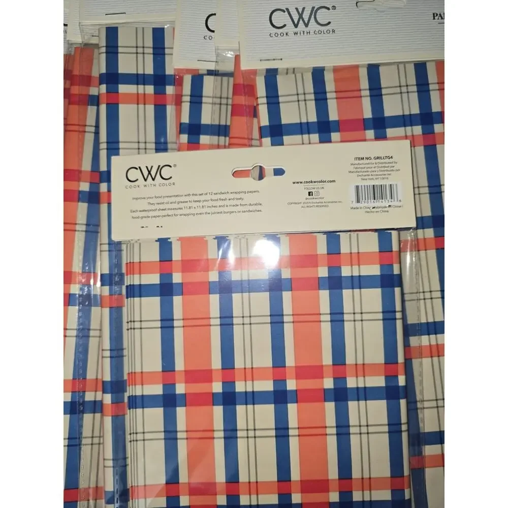 20 Packs Cook With Color 12 Pieces Paper Liners Oil Catcher 11.8x 11.8 Plaid